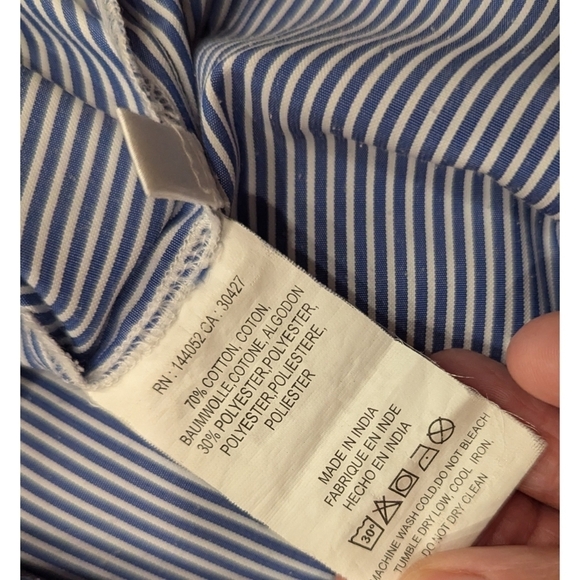 Essentiel Antwerp Blue and White Striped Button Down Shirt Size 10 - Picture 6 of 8